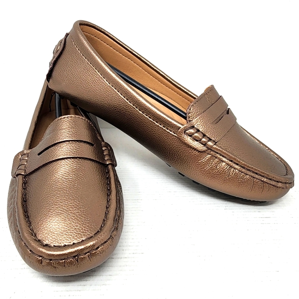 New Classic‎ Loafers Genuine Leather Metallic Flats Casual Slipons Size 7.5